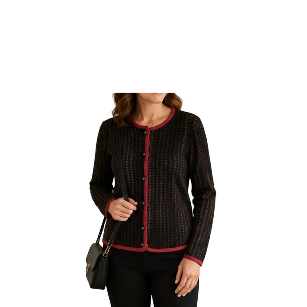 Villager Top Womens Size M Black Button Front Red Trim Long Sleeve Vintage Y2K